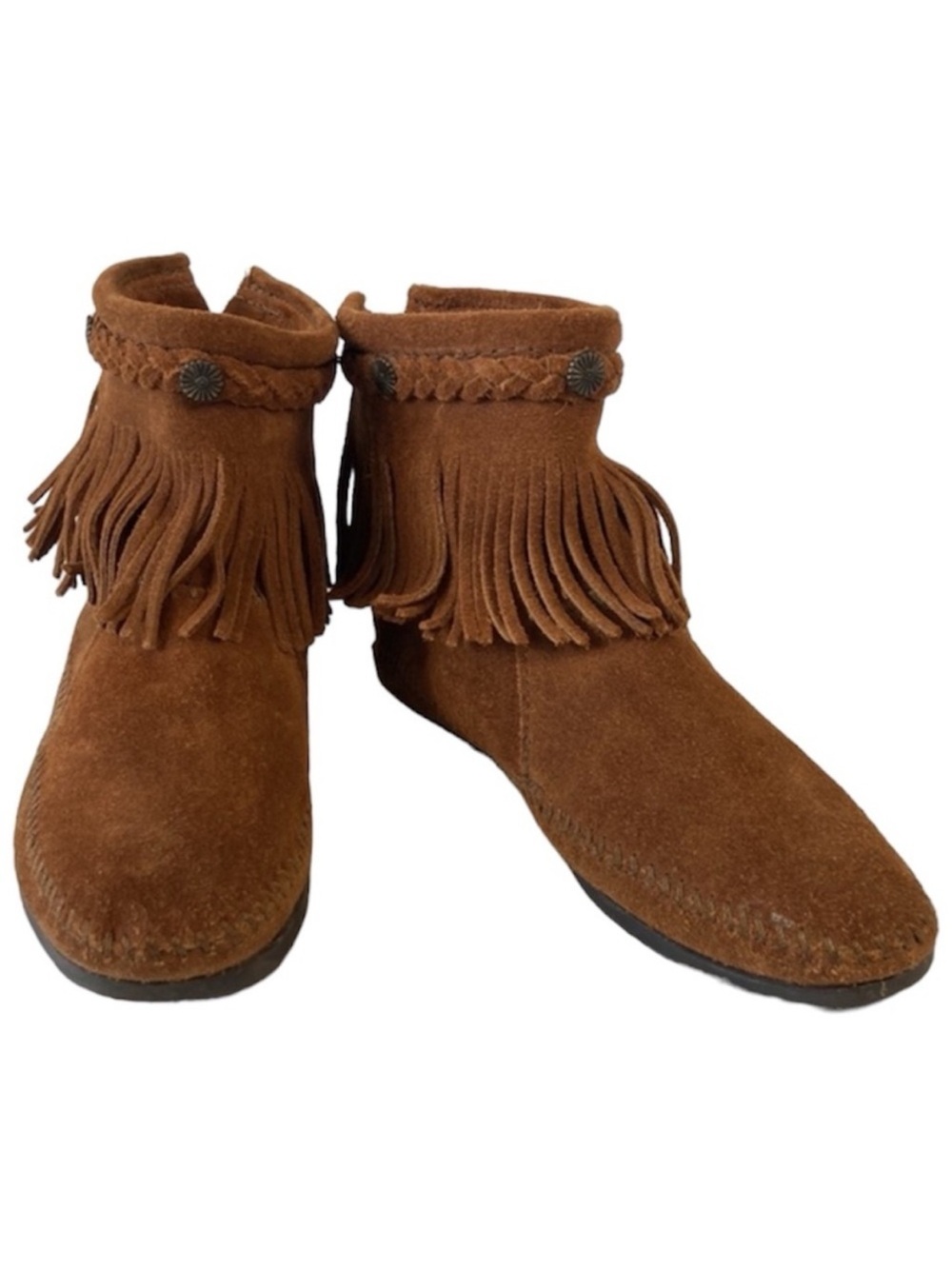 Minnetonka Ankle Bootie Moccasins 292 - Wom 6.5 Zipper Brown Suede Fringe